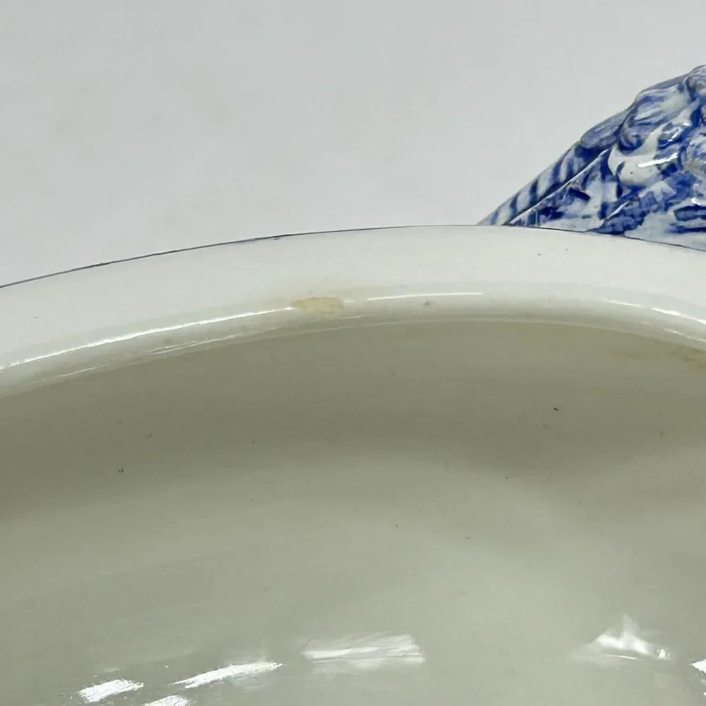 Blue White Ceramic Duck Tureen Ladle Lid Made in Italy Country Farmhouse Decor